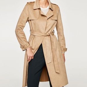 Zara faux suede new trench coat belted size Small